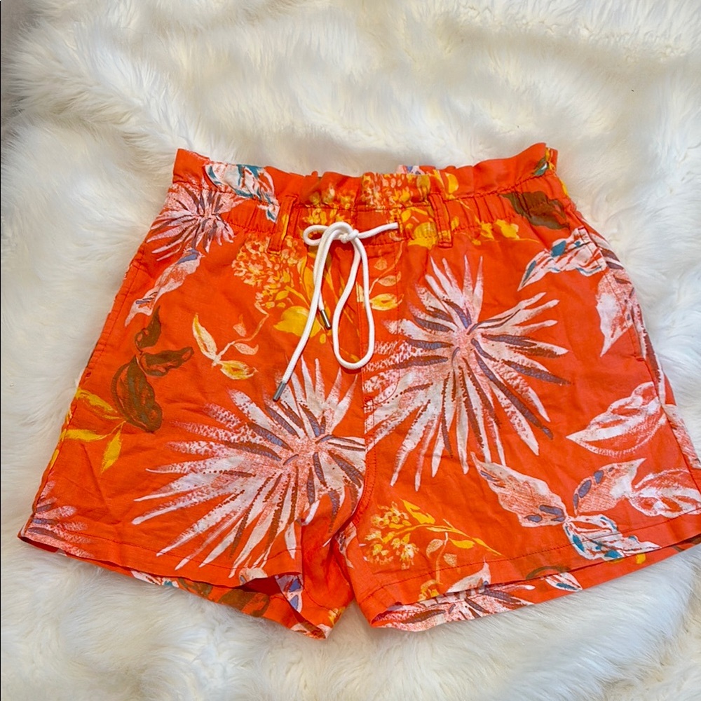 GAP High Waist Orange linen blend Shorts with Bold tropical Print